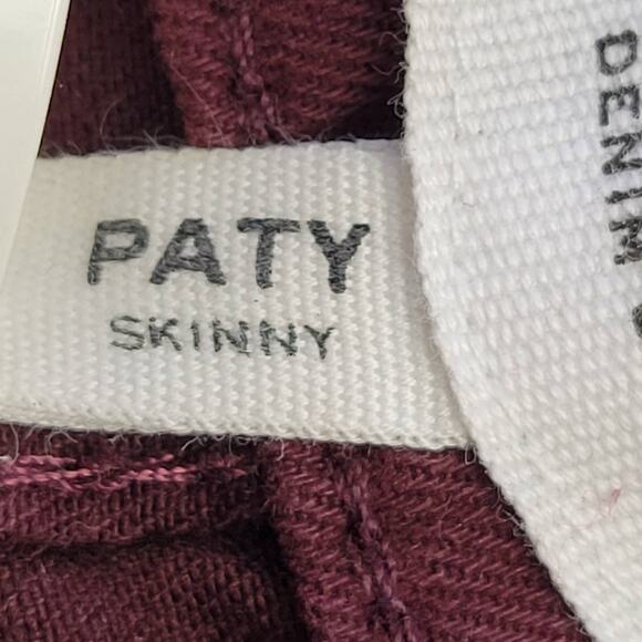 Mango Denim & Tees Low Rise Skinny Jeans Women's 2 Plum Burgundy Classic Rivets - Picture 3 of 11